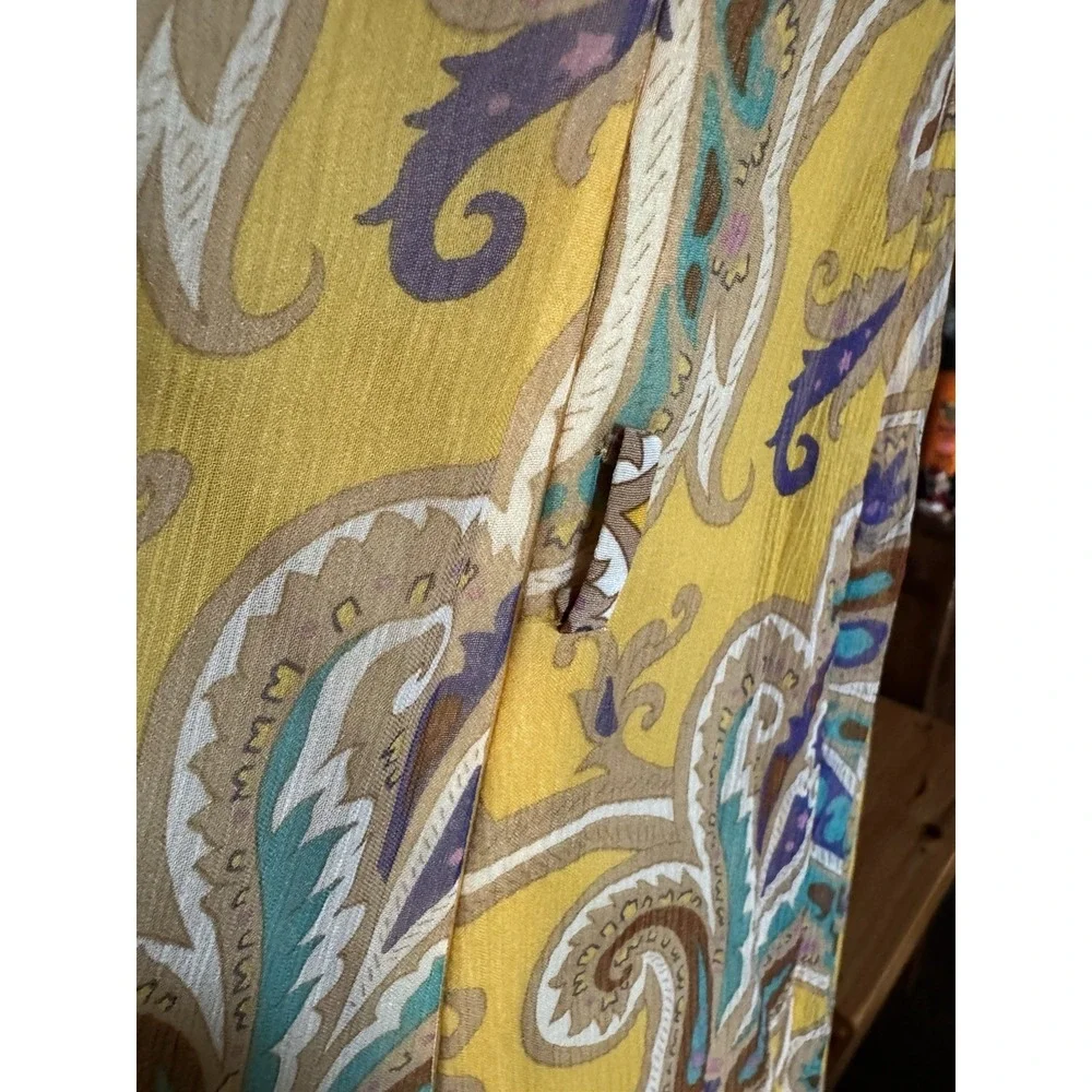 Y2K Tibi 100% Silk Maxi Dress Yellow Paisley Summer Flowy Ruffle Strappy Size 4